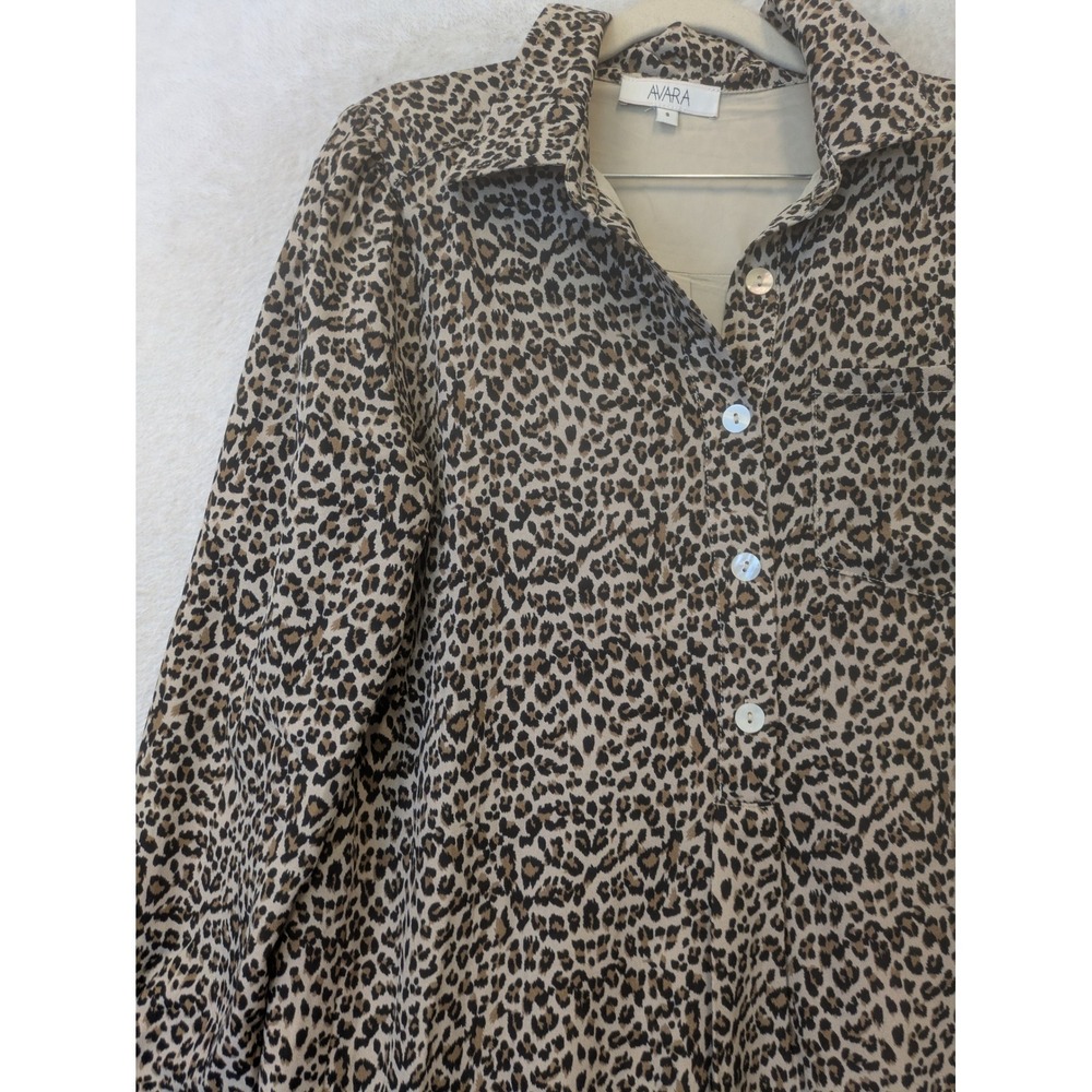 Avara Shirt Dress Women's Small Brown Leopard Print Tiered Long Sleeve Lined - Picture 4 of 12